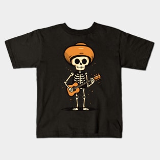 Funny Skeleton with Mexican Hat Kids T-Shirt